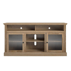 English Elm Chicago Wood Grain Tv Stand with Glass Door Cabinets for Living Room Media Storage B2733S00003