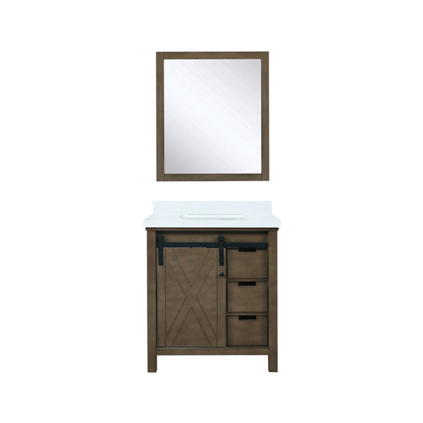 English Elm Rustic 30" Brown Bath Vanity with Cultured Marble Countertop, Soft-Close Drawers & 28" Mirror B2731S00798