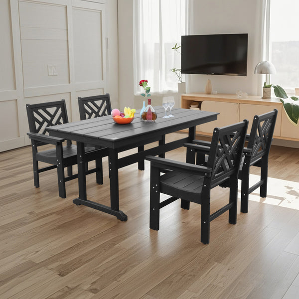 English Elm 5 Piece Hdpe Outdoor Dining Set For 4 - Elegant, Weather-Resistant Table & Chairs For Any Space W2681S00004