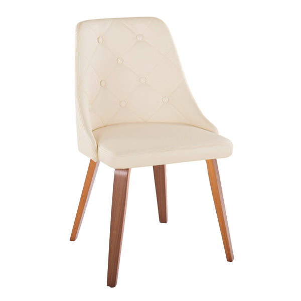 English Elm Giovanni Modern Accent/Dining Chair Set of 2 in Cream Faux Leather with Tufted Back and Walnut Legs B202S01249