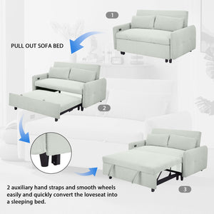 English Elm 57.48" Pull-out Sofa Bed Loveseat with USB Ports, Corduroy Upholstery, Pocket Spring Comfort, Compact Convertible Sleeper Pale Green N719P185194E