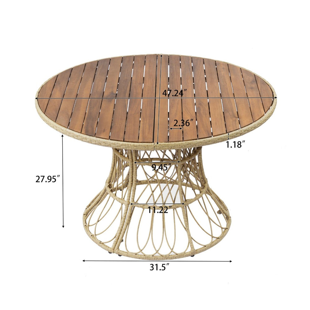 English Elm Durable Outdoor Round Acacia Wood Wicker Dining Table Seats Six Patio Entertainer Teak N770P345268T