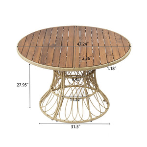 English Elm Durable Outdoor Round Acacia Wood Wicker Dining Table Seats Six Patio Entertainer Teak N770P345268T