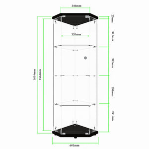 English Elm Glass Pentagon Curio Cabinet Frameless Tempered Shelves Matte Black Living Room Display W1806P476367
