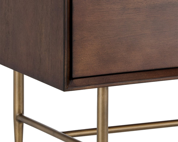 Sunpan Emery Handcrafted Nightstand with Soft Closing Drawers - Unique Design for Modern Bedrooms Antique Brass / Dark Mango