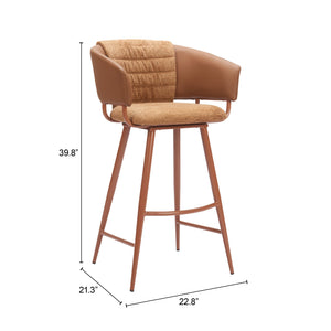 Zuo Modern Juno Barstool Set Of 2 - Modern Brown Design, Sleek Faux Leather, Ideal For Hospitality Spaces Brown 100% Polyester,Pvc,Plywood,Steel 110867-zuo-modern