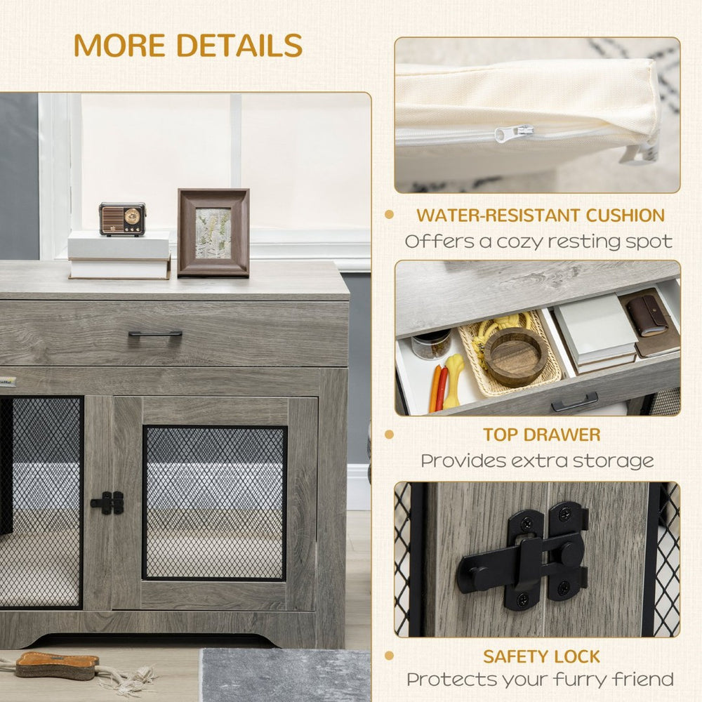 English Elm Pawhut Stylish Dog Crate End Table With Soft Cushion & Drawer, Durable Indoor Furniture For Small Dogs W2225P217153-GIGA