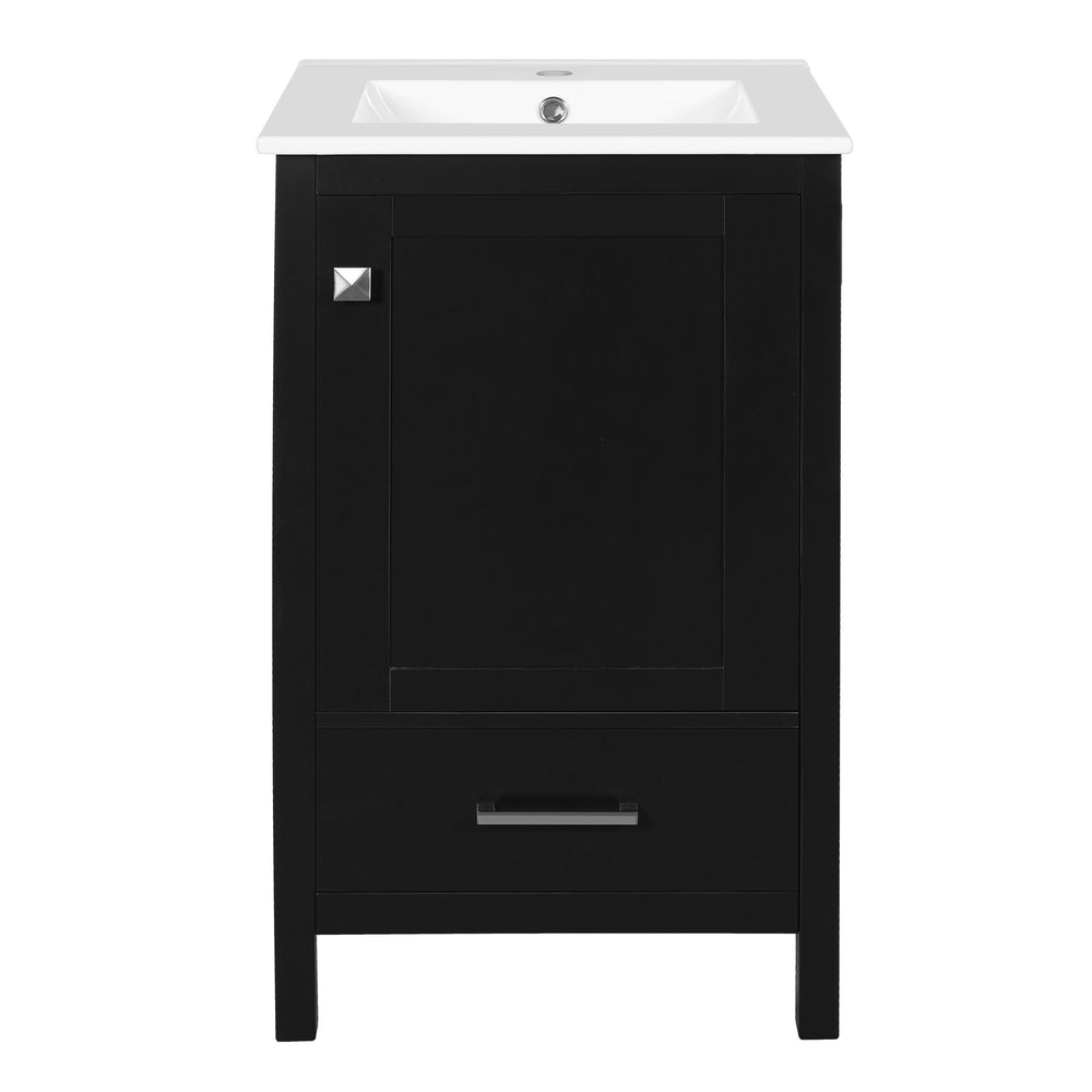 English Elm 20-Inch Compact Bathroom Vanity with Ceramic Sink, Soft-Close Storage, Divider Drawer & Easy Plumbing Access Black N729P334847B