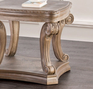 English Elm Traditional End Table In Weathered Oak Finish With Carved Details & Scroll Legs For Elegant Storage B2741P360607-GIGA