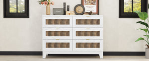 English Elm Rustic Farmhouse Wooden Dresser with 6 Drawers and Metal Handles — Spacious Storage, Stylish Bedroom Accent White 52.17 L x 18.5 W x 11.81 H WF530908AAK