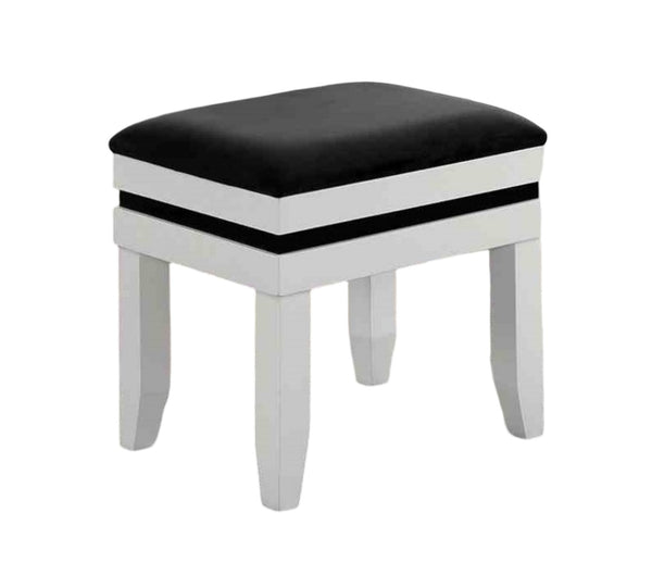 English Elm Contemporary Glam Vanity with Rhinestone Trim and Tempered Glass Top, High Gloss Finish, Illuminated Appeal Black,White 38 L x 23 W x 35 H B2741S00684