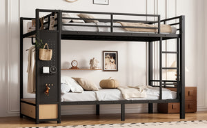 English Elm Full Size Pine Loft Bed House Frame with Slide Bookshelves and Moon Star Rails W1580S00589