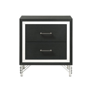 English Elm 2 Drawer Modern Nightstand Black Lacquer Finish Chrome Pulls Bedroom Storage B016P460550