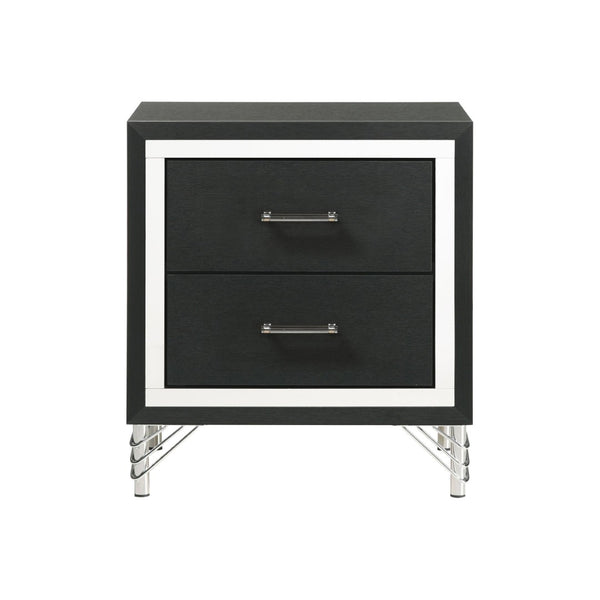 English Elm 2 Drawer Modern Nightstand Black Lacquer Finish Chrome Pulls Bedroom Storage B016P460550