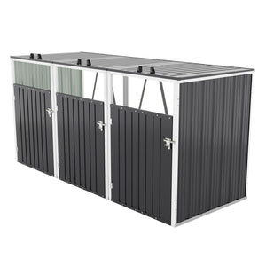 English Elm Garbage Bin Shed Galvanized Steel Enclosure Fits Three Cans with Lockable Waterproof Lid Dark Gray W1598P357716