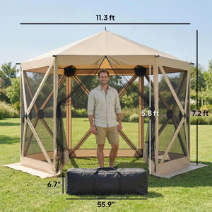English Elm Outdoor Pop up Screen Canopy Tent with Mesh Walls Upf30 Roof for Camping Gatherings Beige+Black T3971P466893