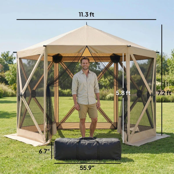 English Elm Outdoor Pop up Screen Canopy Tent with Mesh Walls Upf30 Roof for Camping Gatherings Beige+Black T3971P466893