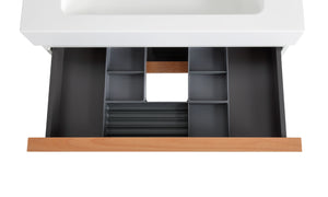 English Elm VELA 30 Inch Wall Mounted Bathroom Vanity with Integrated Acrylic Sink, Dual Wood Handles, Soft-Close Drawers, Matte Finish White W3235P327594