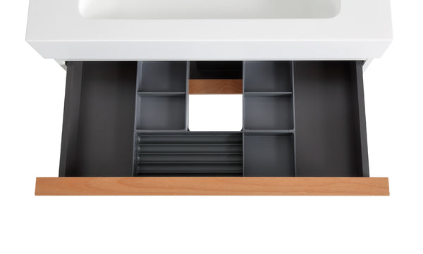 English Elm VELA 30 Inch Wall Mounted Bathroom Vanity with Integrated Acrylic Sink, Dual Wood Handles, Soft-Close Drawers, Matte Finish White W3235P327594