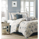 Madison Park Bayside Coastal 7 Piece Cotton Sateen Comforter Set MP10-505 Blue