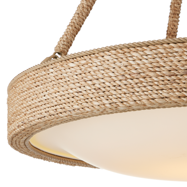 Hopscotch Chandelier - Elegant Abaca Rope Design with Frosted Glass Diffuser, LED & Adjustable Height