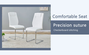 English Elm Table Set With Black Marble-Patterned Top & Stainless Steel Legs, 6 White Pu Chairs For Elegance W1151S01958-GIGA