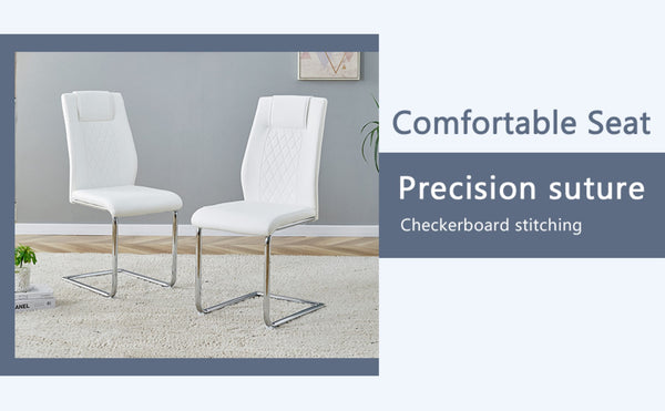 English Elm Table Set With Black Marble-Patterned Top & Stainless Steel Legs, 6 White Pu Chairs For Elegance W1151S01958-GIGA