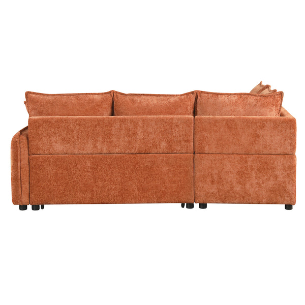 English Elm 82.67"Convertible Sofa Bed Sectional with Storage Ottoman, Power Sockets & USB Ports, Chenille Comfort Orange SG001450AAG