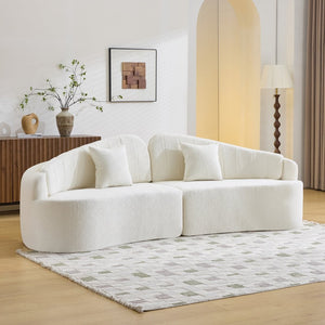 English Elm Curved Four Seat Chenille Sofa with Removable Backrest for Retro Apartment Living White W3612S00043