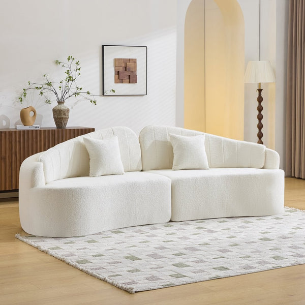 English Elm Curved Four Seat Chenille Sofa with Removable Backrest for Retro Apartment Living White W3612S00043