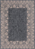 Unique Loom Outdoor Border Floral Border Machine Made Floral Rug Charcoal Gray, Beige/Gray 7' 1" x 10' 0"