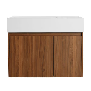 English Elm 30 Resin Sink Vanity with Soft-Close Doors, Floating Mount Design, Durable Scratch & Water-Resistant Finish Walnut W999P228750