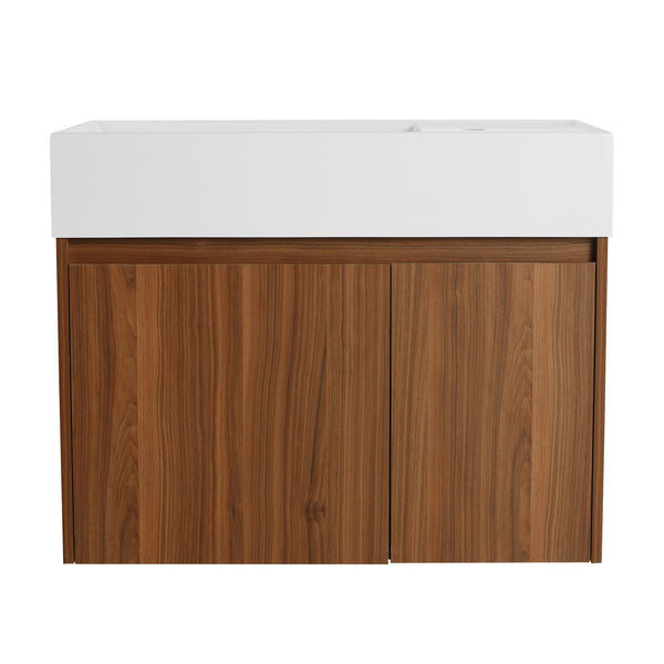 English Elm 30 Resin Sink Vanity with Soft-Close Doors, Floating Mount Design, Durable Scratch & Water-Resistant Finish Walnut W999P228750