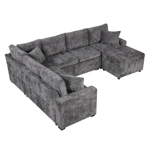 English Elm 112.2" Sectional Sofa Pull-Out Bed with Storage Ottoman, USB Charging, Pocket Spring Comfort, Tweed Chenille Upholstery Grey N719S001540E