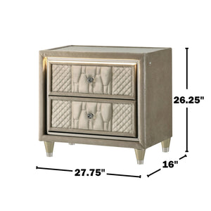 English Elm 2-drawer Quilted Velvet Nightstand with Led Lighting and Usb Charging Glam Bedroom B016P453630