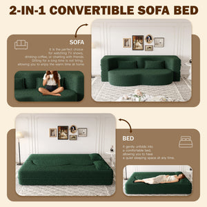 English Elm Modern Full Size Folding Sofa Bed with Teddy Fabric, Foam-Filled 15" Sleeper, 2 Pillows, No Assembly Required Green W1885P272262