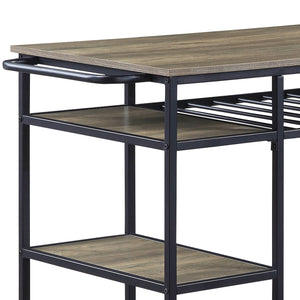 English Elm Lona Rustic Oak Kitchen Island with Black Metal Frame, 6 Open Shelves, 100lb Top Capacity B2726P272332