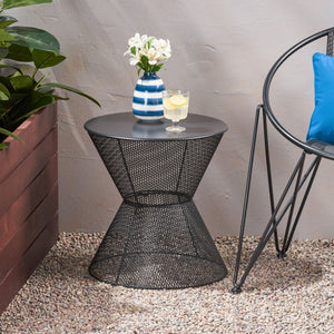 English Elm Christopher Knight Home® - NEVADA Side Table with Breezy Mesh Iron Design, Rounded Silhouette for Timeless Outdoor Living Space Matte Black 65459.00BLK