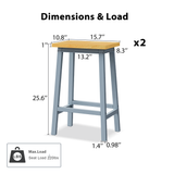 English Elm K&K Solid Wood Bar Stools (Not Cheap Iron), 25.6" Tall Set Of 2 Bar Chairs, Kitchen Counter Stools With Footrests, Farmhouse Stools For Dining Room, Kitchen, Counter, Grey Blue