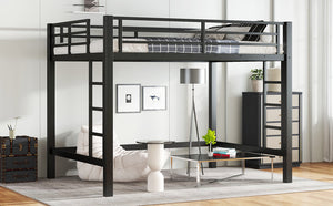 English Elm Full Metal Loft Bed with Sturdy Frame, Easy-Climb Ladder, Guardrails & Underbed Storage Space Black W1580P370678