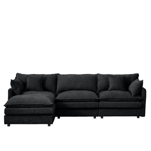 English Elm Modular L-Shaped Sectional Sofa - 3-Seater Chenille Couch With Movable Ottoman For Modern Comfort W1359S00005