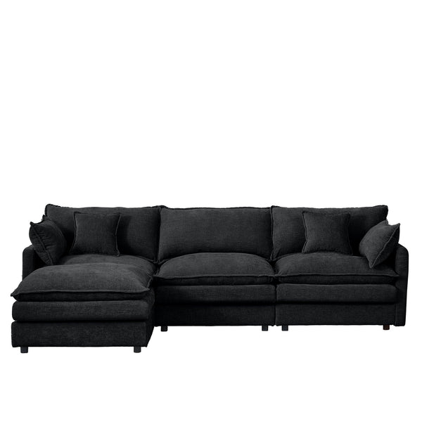 English Elm Modular L-Shaped Sectional Sofa - 3-Seater Chenille Couch With Movable Ottoman For Modern Comfort W1359S00005