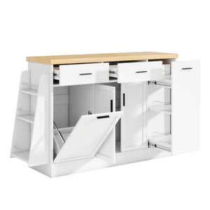 English Elm Trexm Farmhouse Kitchen Sideboard with Hidden Trash Cabinet and Built-in Spice Rack White XW000027AAK