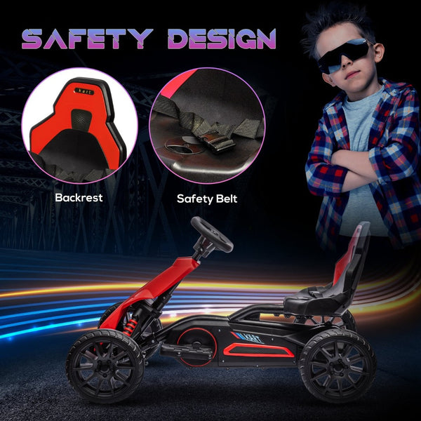 English Elm Aosom Kids Pedal Go Kart with Swing Axle Handbrake and Adjustable Seat for Ages 3 to 8 W2225P217195