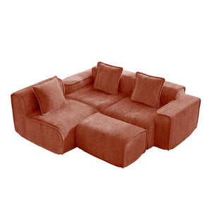 English Elm Streamlined Velvet L-shaped Sectional Sofa with Ottoman and Cloud Cushion Living Room Red W3041S00359