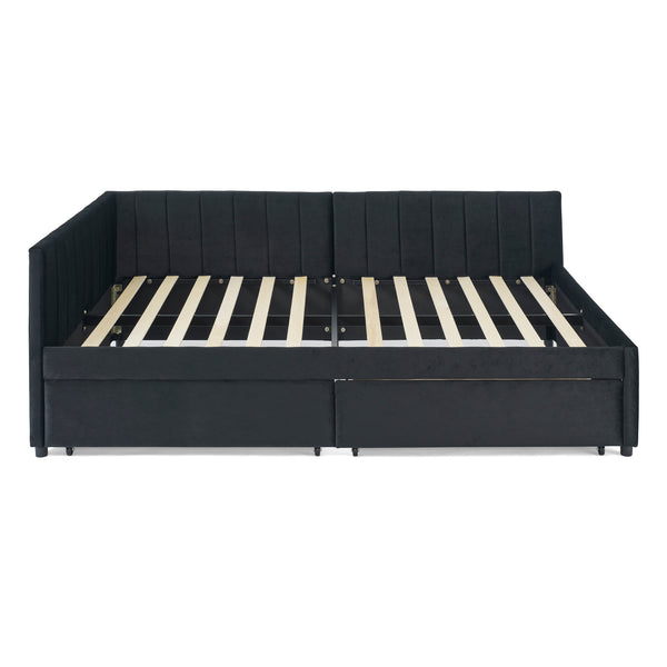 English Elm Full Size Upholstered Tufted Daybed Frame With Storage Drawers, Plush Velvet In Elegant Black Finish W1413S00088
