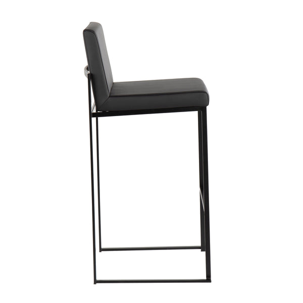 English Elm Fuji High Back Barstool Set Of 2 In Black Steel & Faux Leather - Stylish Comfort For Modern Spaces B202P222181