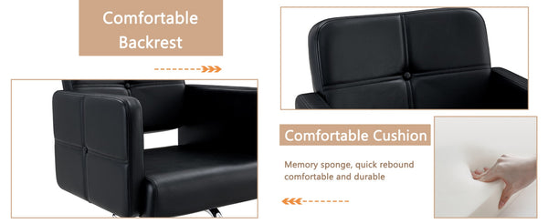 English Elm Fashionable Hydraulic Salon Chair Black Pu Leather Swivel Seat for Styling Studios W1151P361700