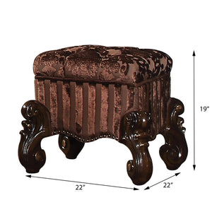 English Elm Brown Button-Tufted Vanity Stool with Scrolled Base, Nailhead Trim, Welted Cushion, Cherry Oak Finish B062P208999