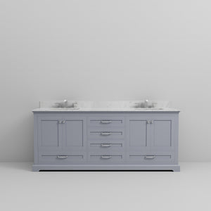 English Elm Dark Grey Double Bath Vanity 80" W x 22" D with Carrara Marble Top, Chrome Faucets, Soft-Close Storage B2731P258402